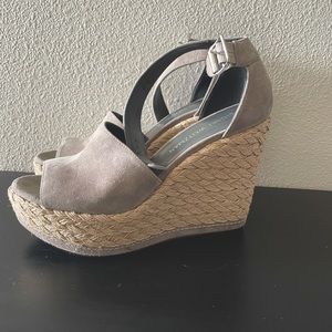 Stuart Weitzman Soho Jute platform wedge sandal in grey suede